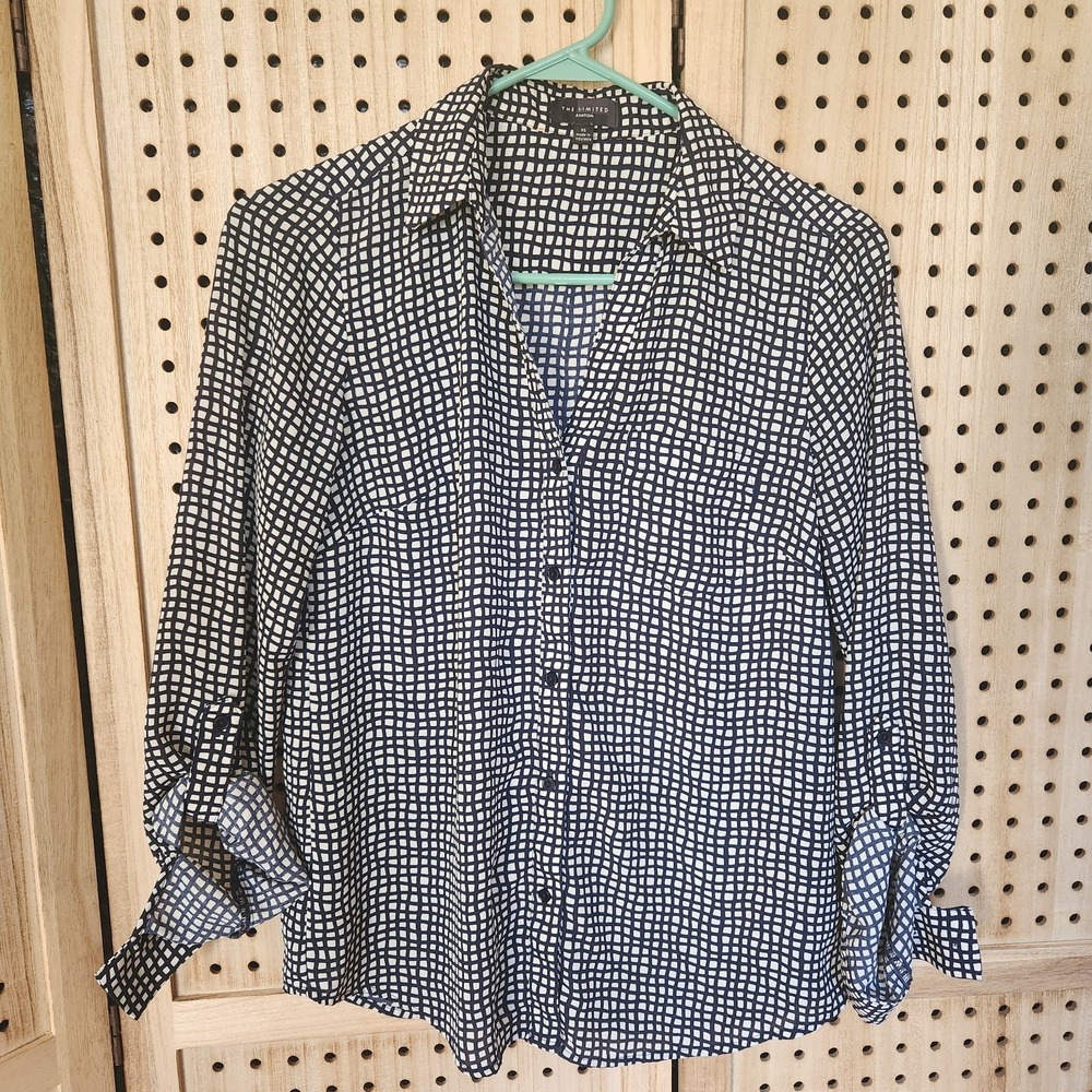 The Limited Ashton Black And White Button Down Blouse Shirt XS Geometric